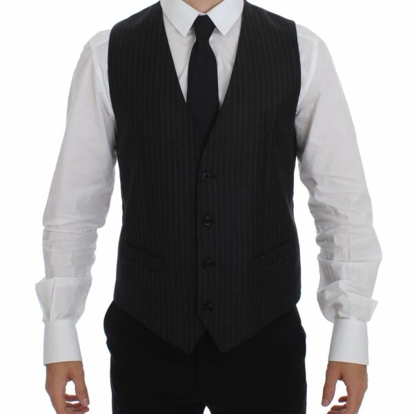 Dolce & Gabbana Elegant Gray Striped Wool Dress Vest