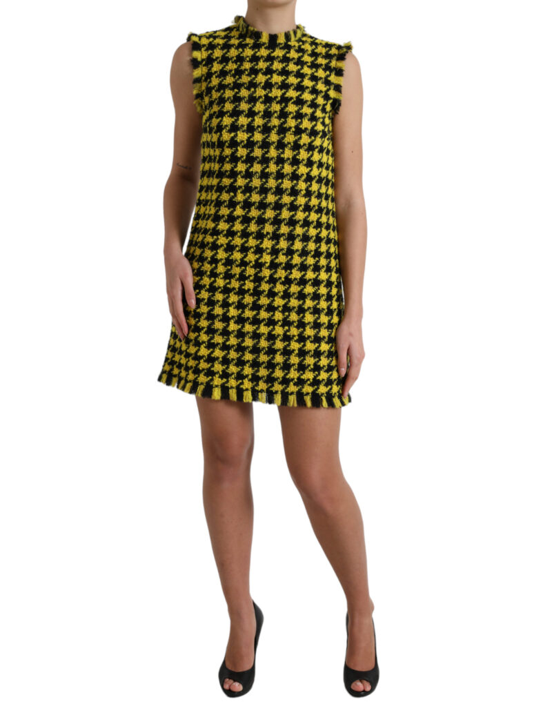Dolce & Gabbana Houndstooth Knitted Chic Yellow Mini Skirt - Image 2