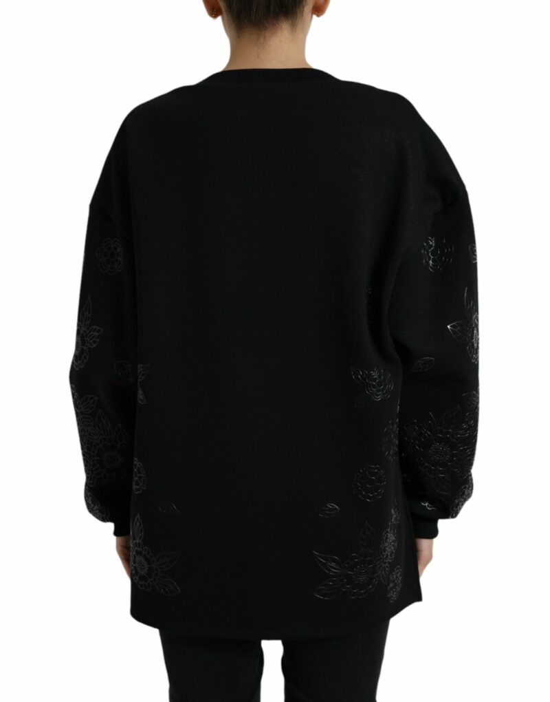 Dolce & Gabbana Elegant Black Floral Applique Sweater - Image 3