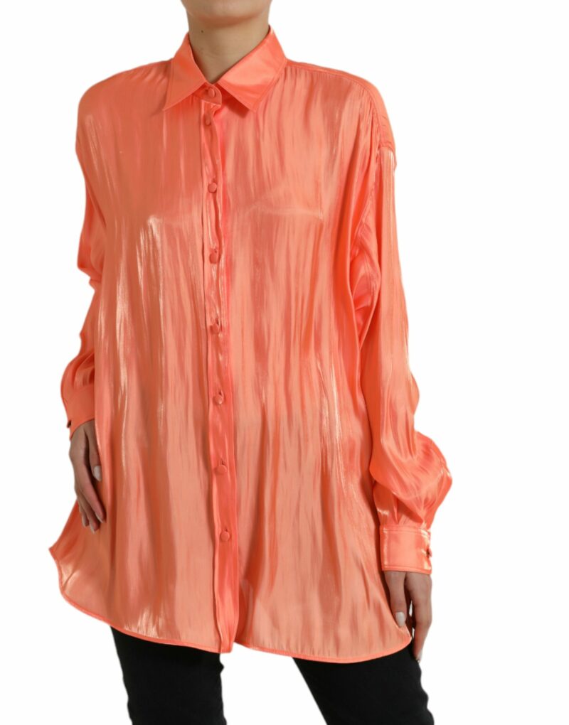 Dolce & Gabbana Elegant Coral Long Sleeve Polo Top - Image 2
