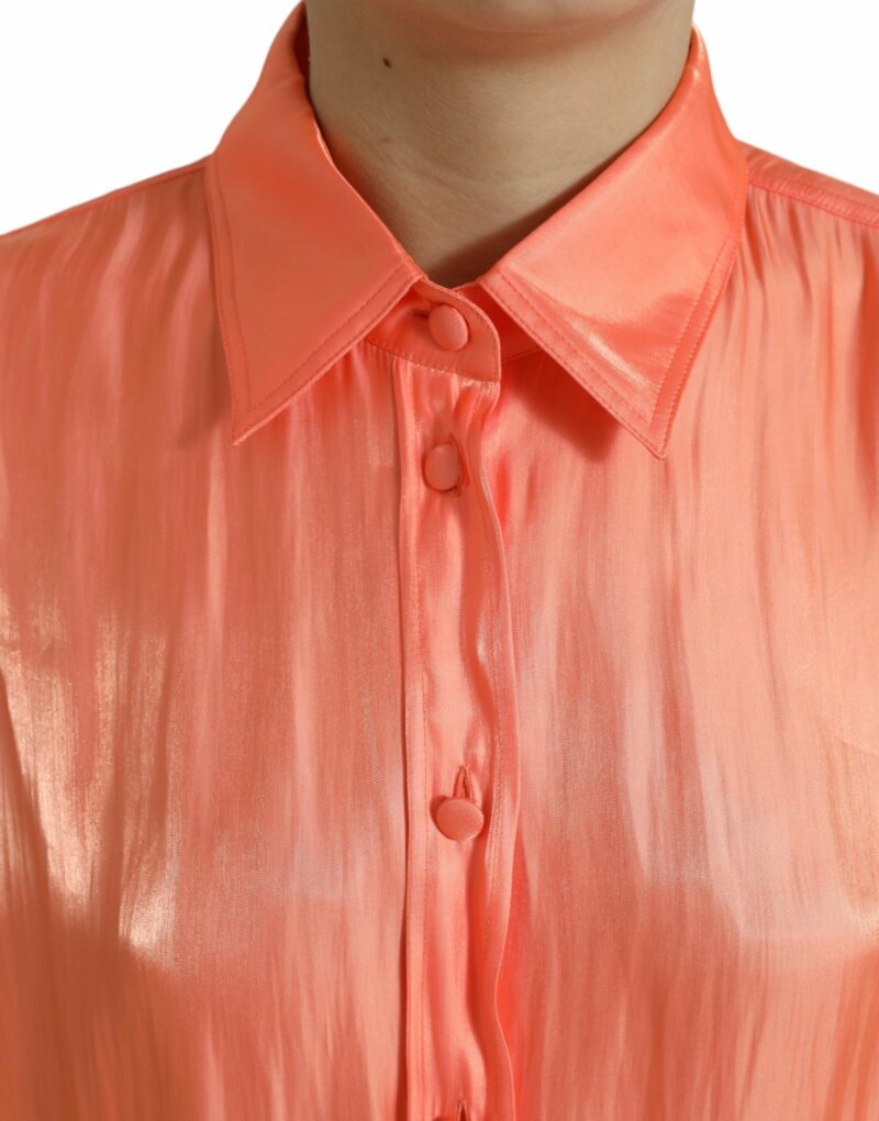 Dolce & Gabbana Elegant Coral Long Sleeve Polo Top - Image 4