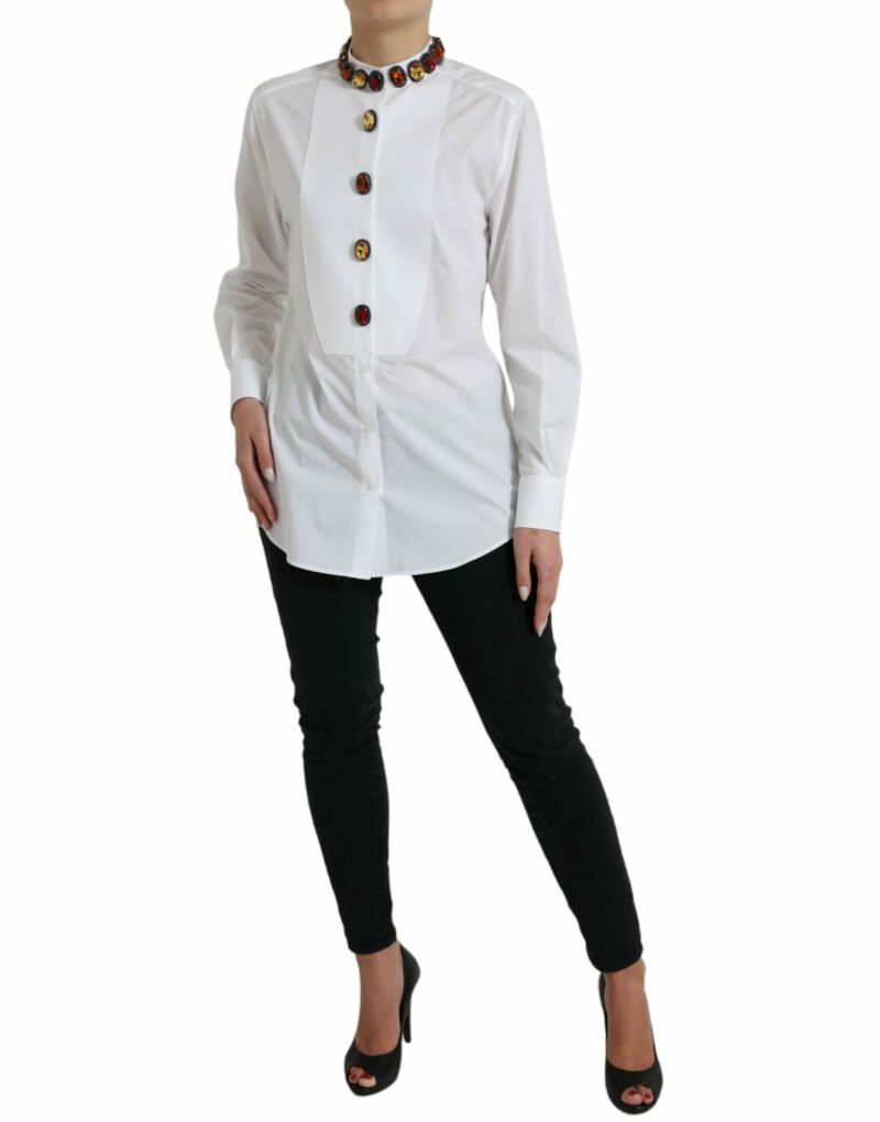 Dolce & Gabbana Elegant Crystal-Embellished White Cotton Top - Image 2