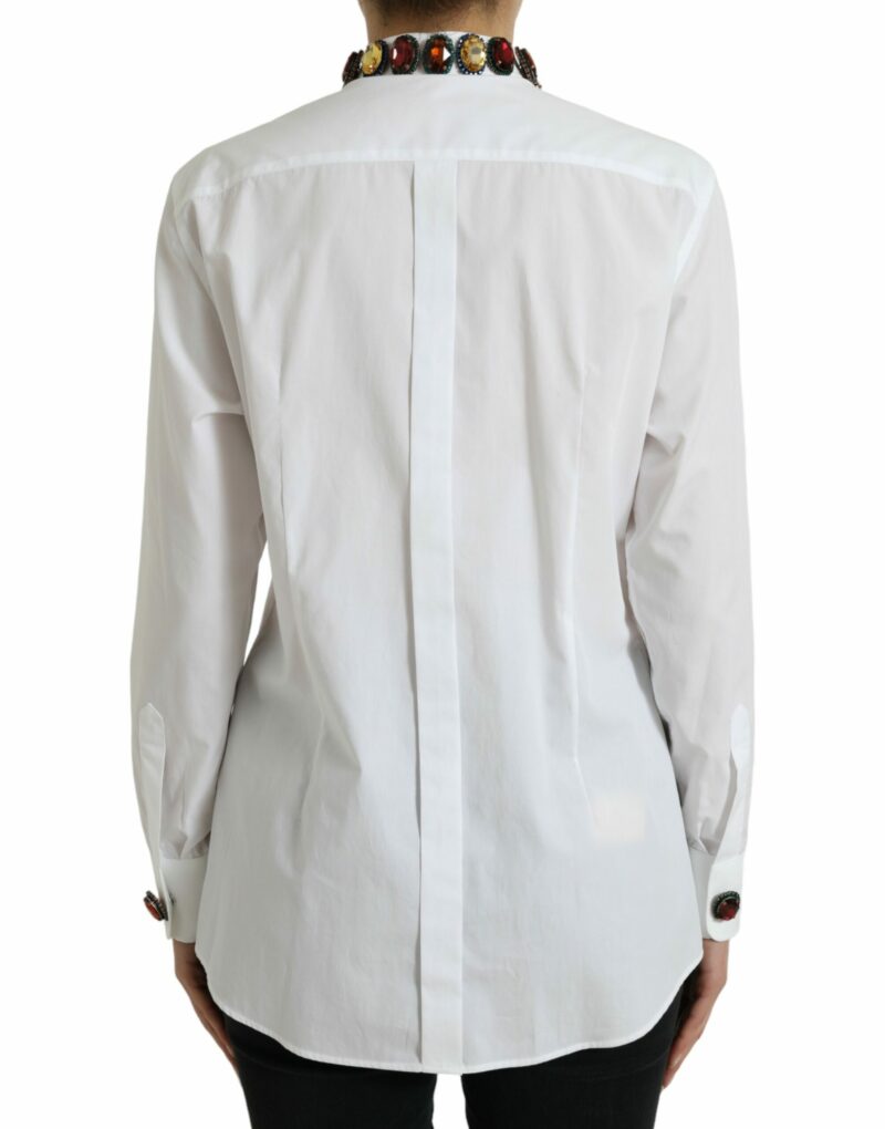 Dolce & Gabbana Elegant Crystal-Embellished White Cotton Top - Image 3