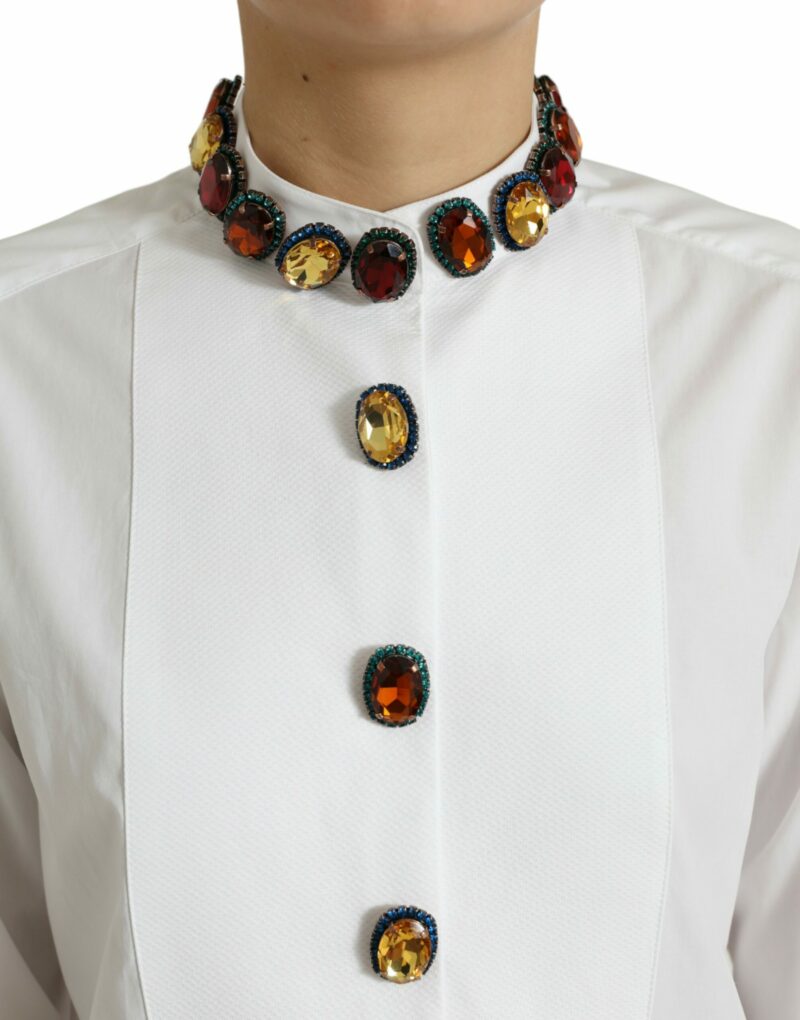 Dolce & Gabbana Elegant Crystal-Embellished White Cotton Top - Image 4
