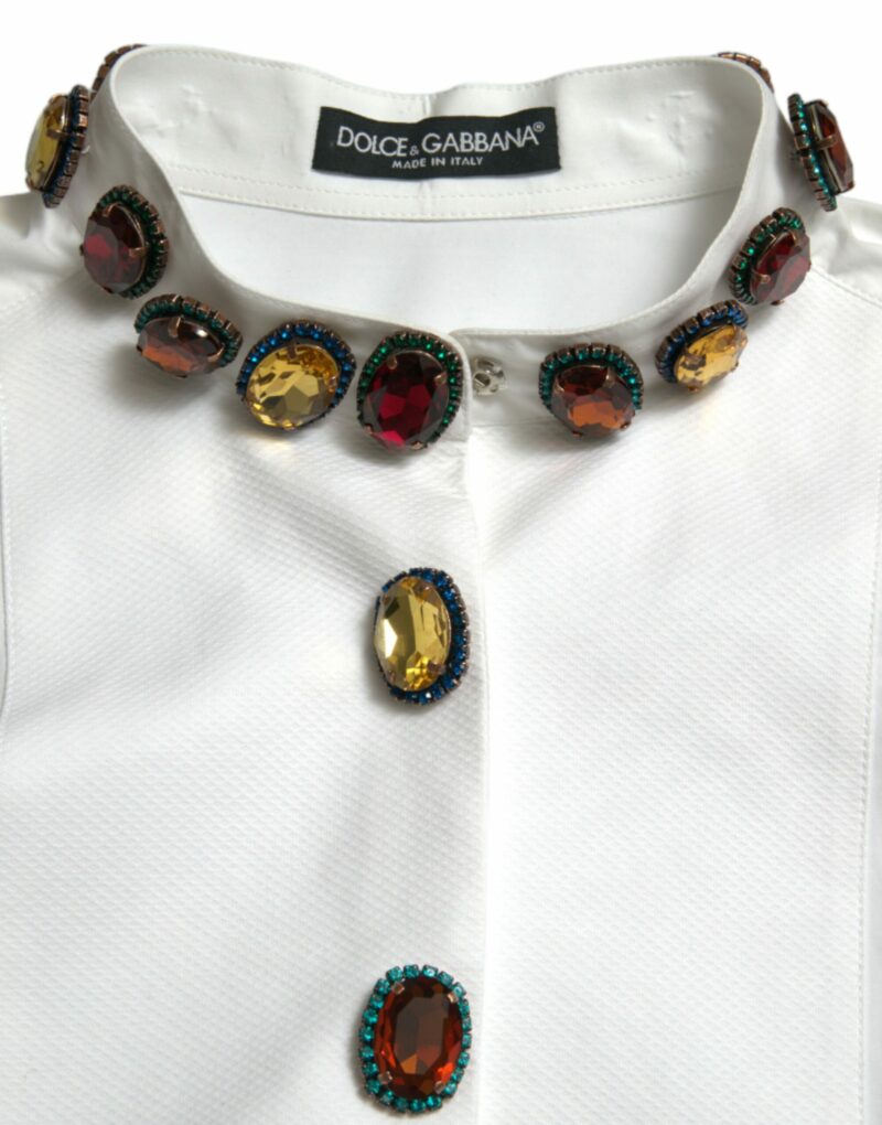Dolce & Gabbana Elegant Crystal-Embellished White Cotton Top - Image 6