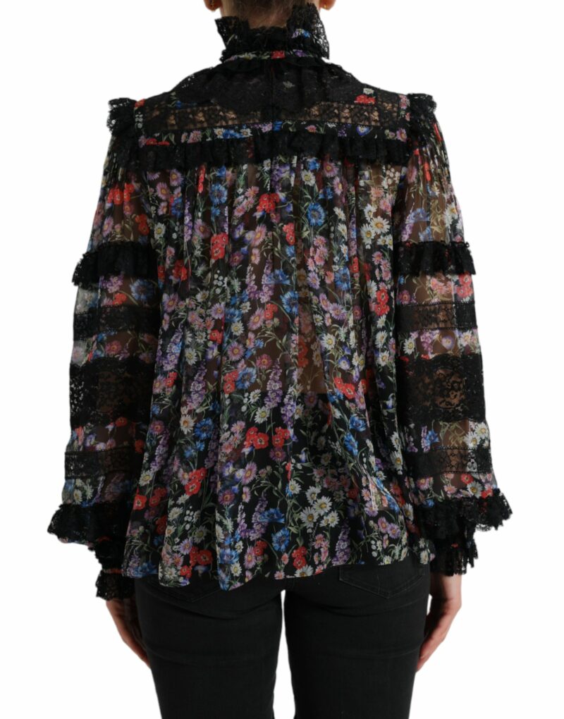 Dolce & Gabbana Elegant Floral Silk Blouse with Lace Trim - Image 3