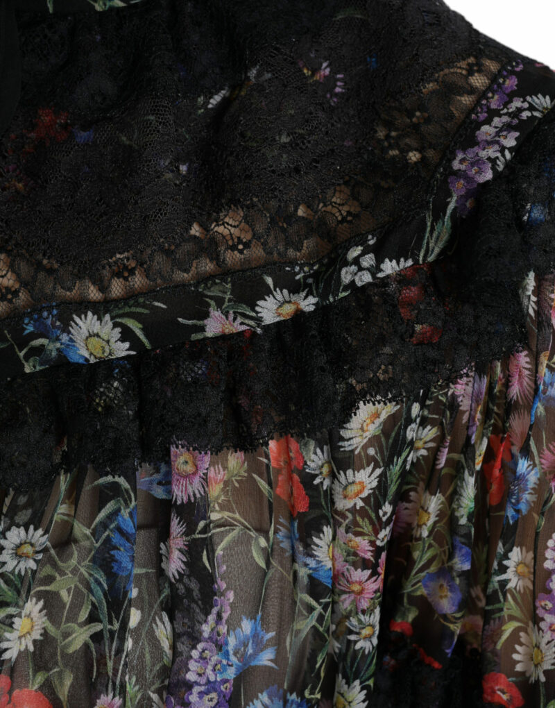 Dolce & Gabbana Elegant Floral Silk Blouse with Lace Trim - Image 5