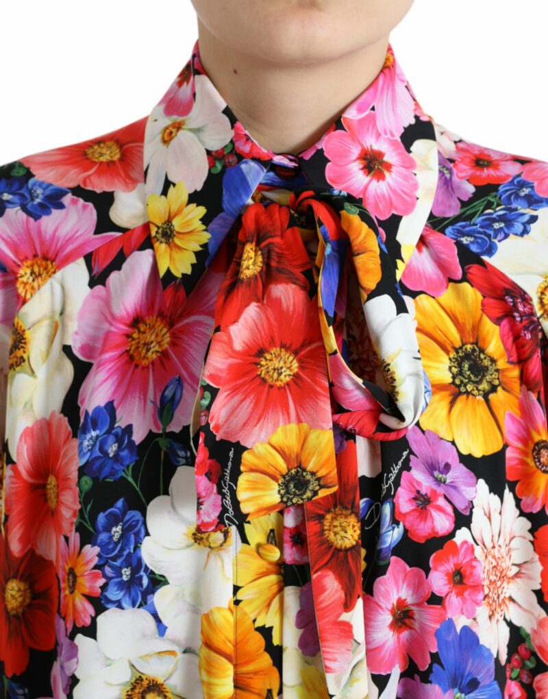 Dolce & Gabbana Floral Silk Blouse with Front Tie Fastening - Image 4