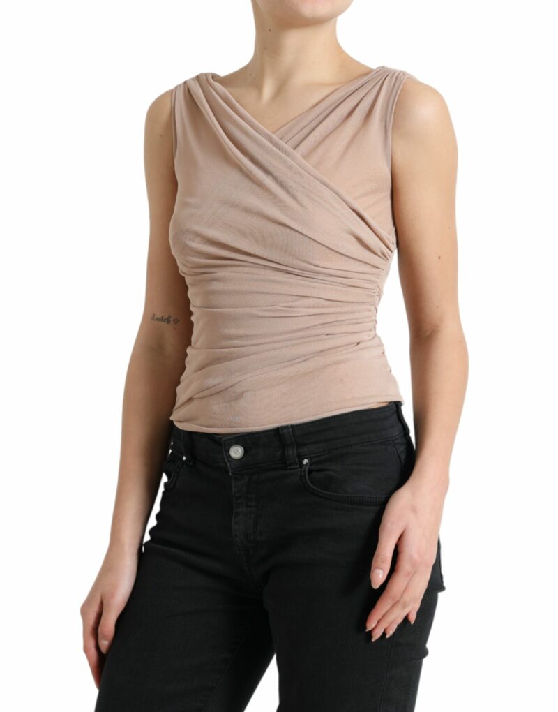 Dolce & Gabbana Elegant Beige V-Neck Sleeveless Sheer Tank Top - Image 2