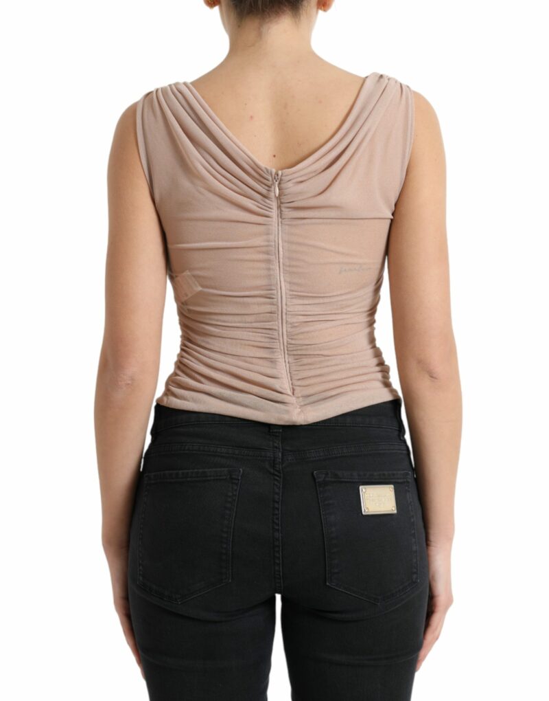 Dolce & Gabbana Elegant Beige V-Neck Sleeveless Sheer Tank Top - Image 3