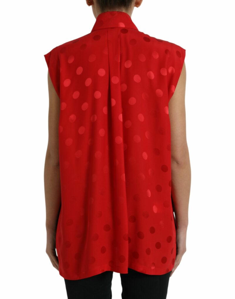 Dolce & Gabbana Elegant Polka Dot Sleeveless Silk Blouse - Image 3