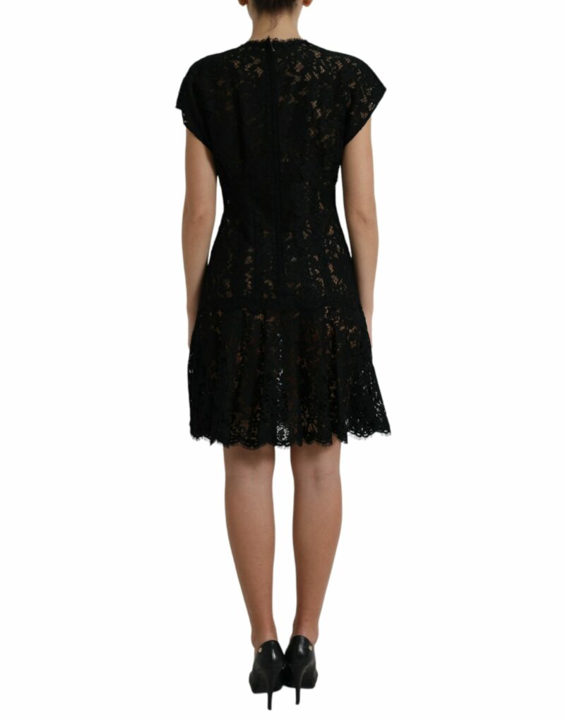 Dolce & Gabbana Elegant Black Floral Lace A-Line Mini Dress - Image 3