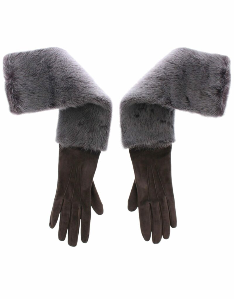 Dolce & Gabbana Elegant Gray Mink Fur Leather Elbow Gloves - Image 2