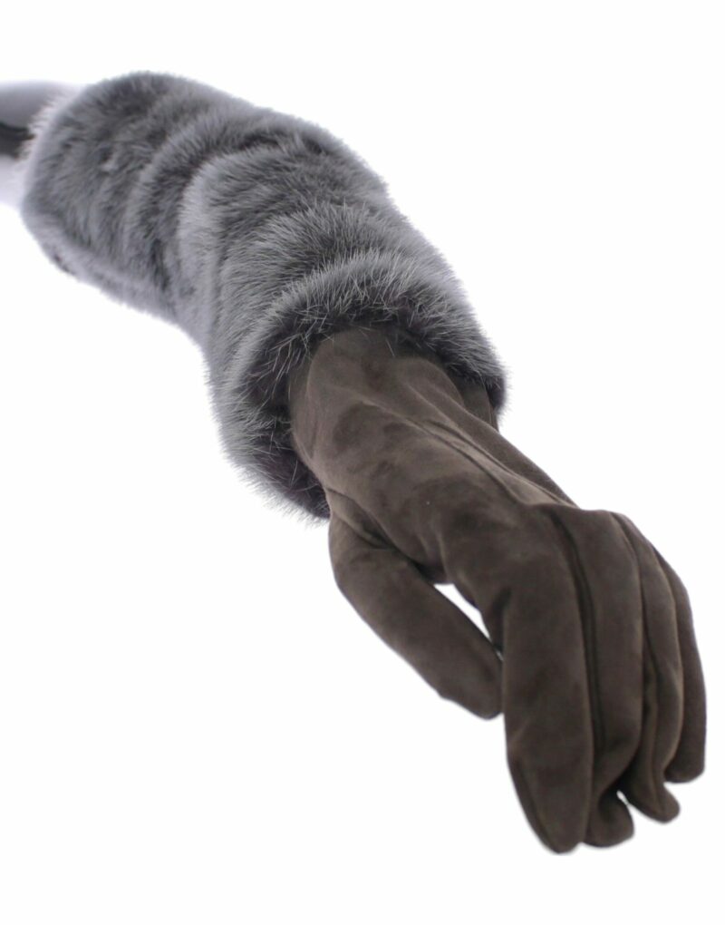 Dolce & Gabbana Elegant Gray Mink Fur Leather Elbow Gloves - Image 4