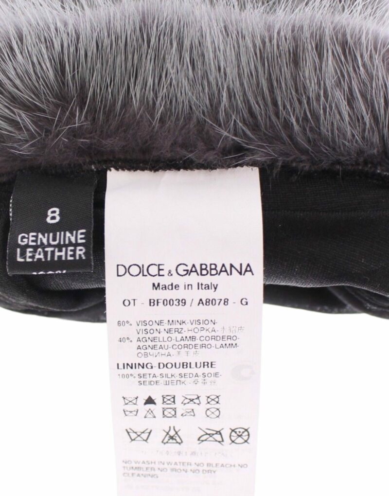 Dolce & Gabbana Elegant Gray Mink Fur Leather Elbow Gloves - Image 6