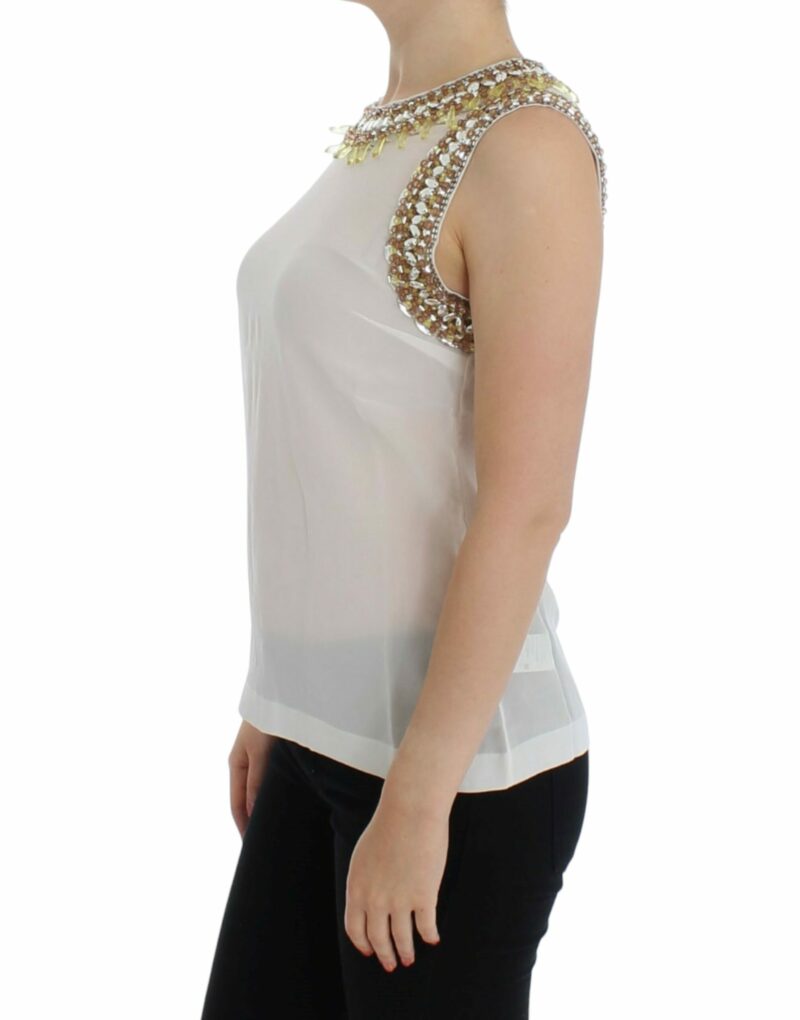 Dolce & Gabbana Elegant Sleeveless Silk Blouse with Crystal Embellishment - Image 2