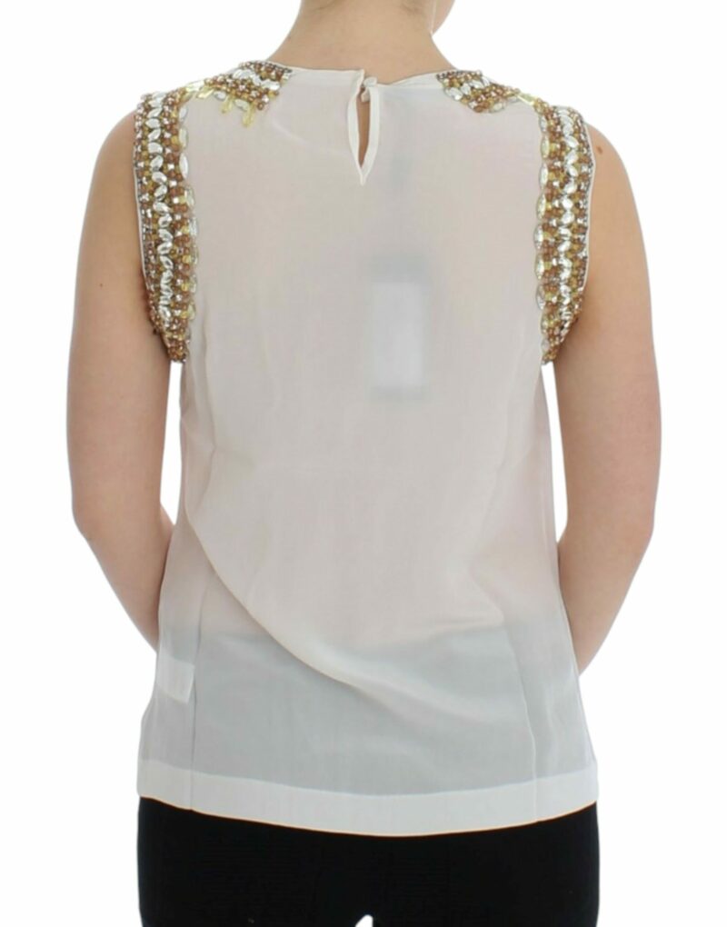 Dolce & Gabbana Elegant Sleeveless Silk Blouse with Crystal Embellishment - Image 3