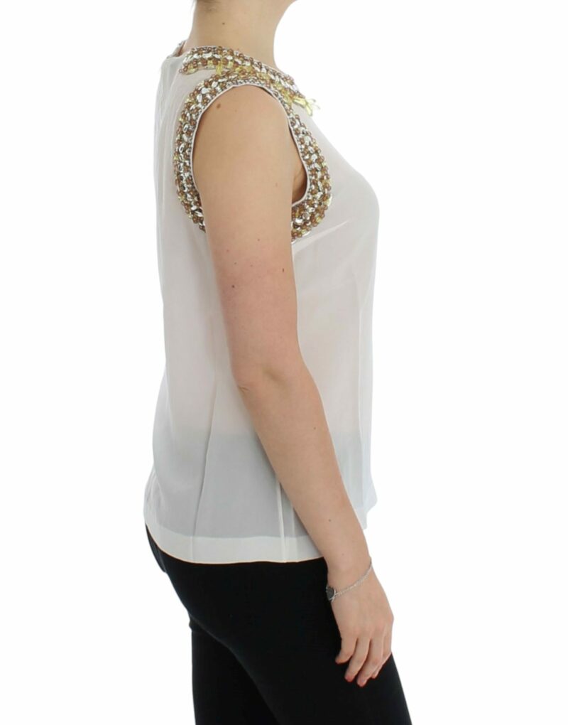 Dolce & Gabbana Elegant Sleeveless Silk Blouse with Crystal Embellishment - Image 4
