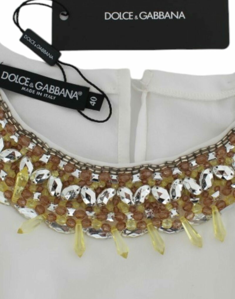 Dolce & Gabbana Elegant Sleeveless Silk Blouse with Crystal Embellishment - Image 7