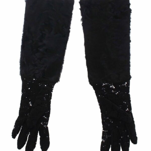 Dolce & Gabbana Black Wool Lace & Lamb Fur Elbow Gloves