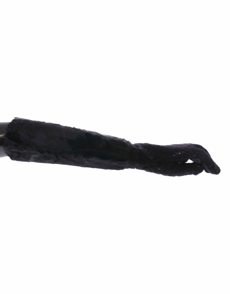 Dolce & Gabbana Black Wool Lace & Lamb Fur Elbow Gloves - Image 2