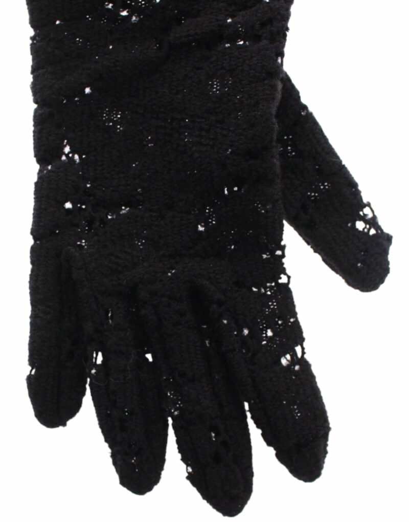 Dolce & Gabbana Black Wool Lace & Lamb Fur Elbow Gloves - Image 4