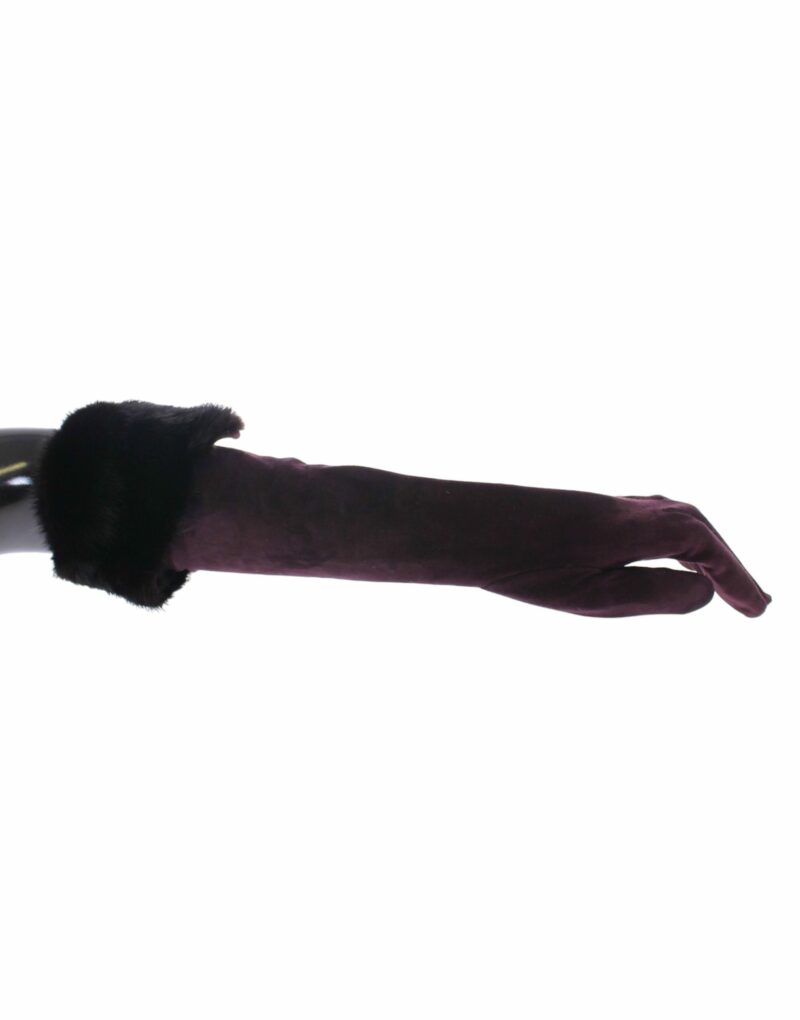 Dolce & Gabbana Elegant Elbow Length Purple Fur Gloves - Image 2