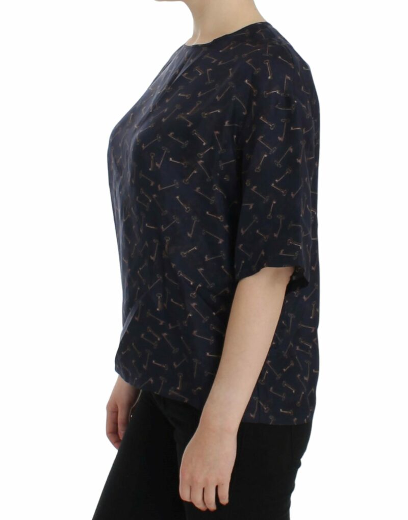 Dolce & Gabbana Enchanted Sicily Silk Blouse with Gold Keys Print - Image 2