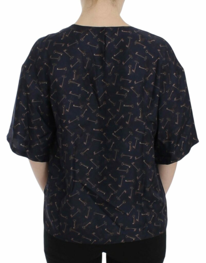 Dolce & Gabbana Enchanted Sicily Silk Blouse with Gold Keys Print - Image 3