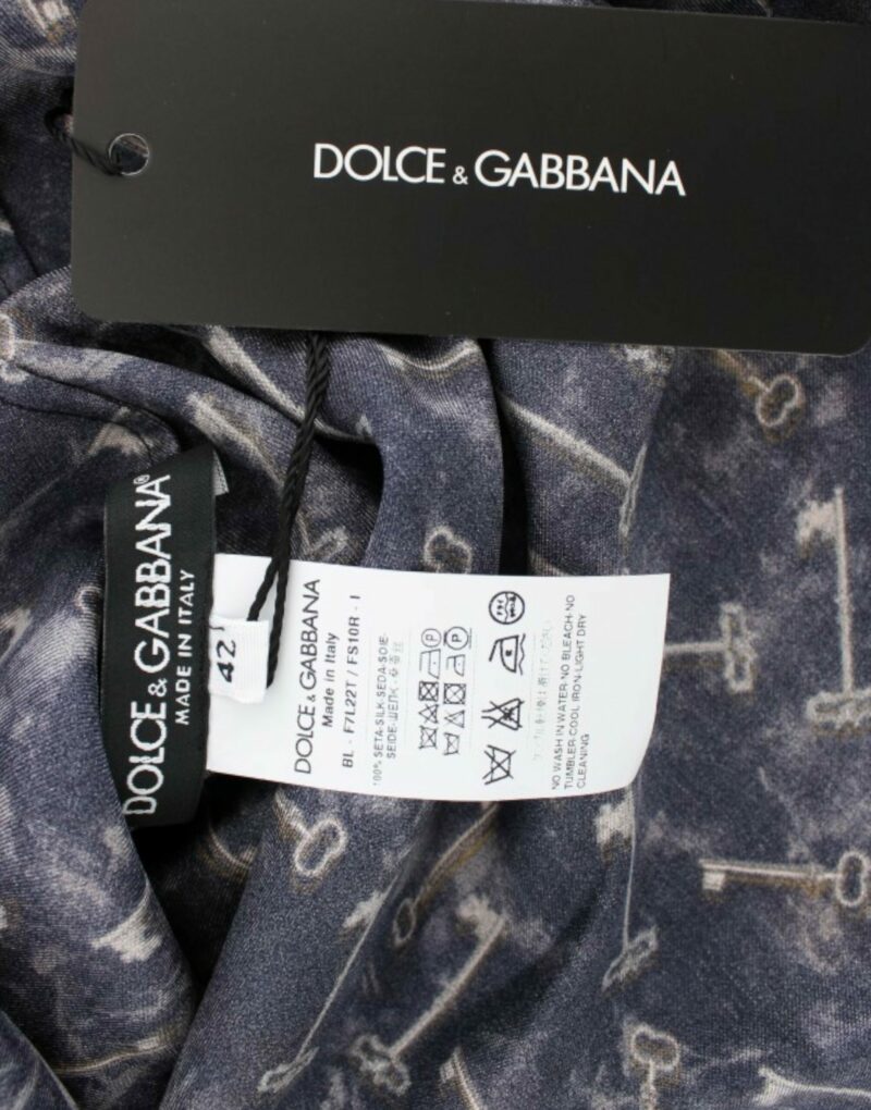 Dolce & Gabbana Enchanted Sicily Silk Blouse with Gold Keys Print - Image 7