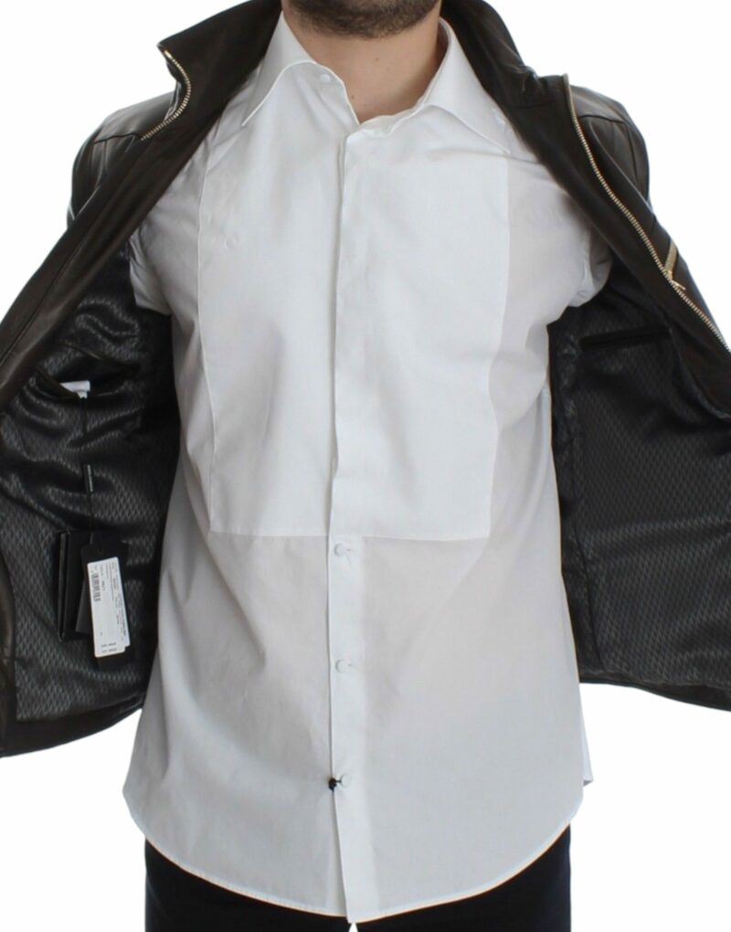 Dolce & Gabbana Elegant Brown Gold-Detailed Leather Jacket - Image 4