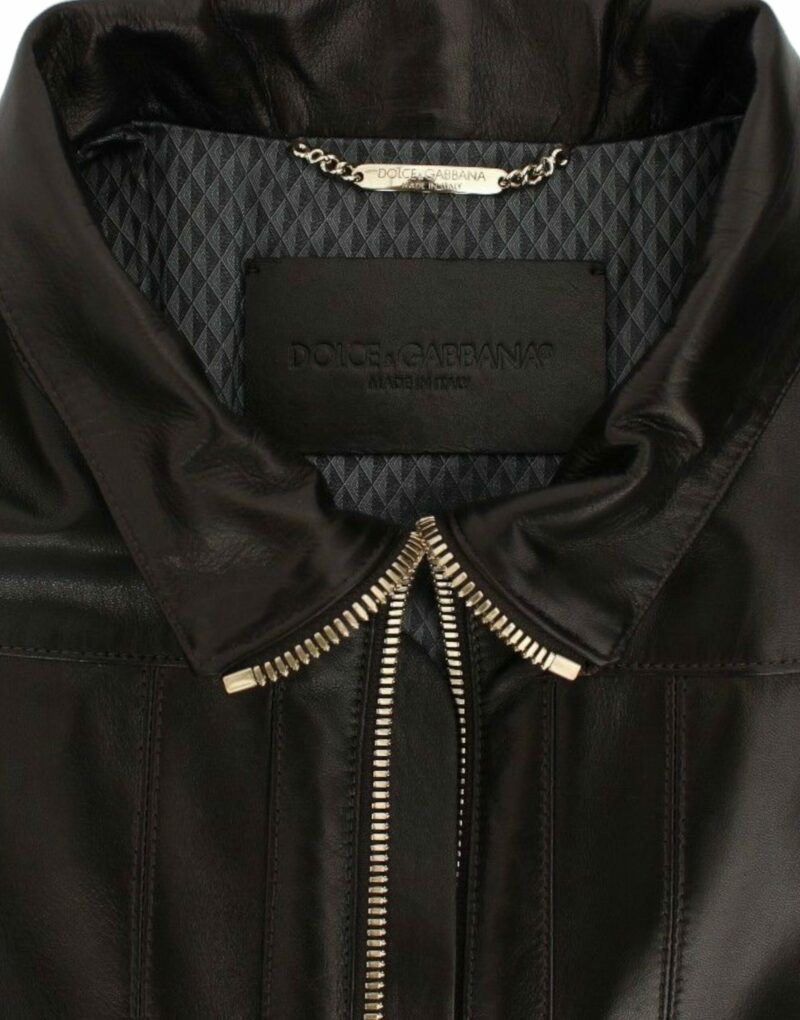 Dolce & Gabbana Elegant Brown Gold-Detailed Leather Jacket - Image 8