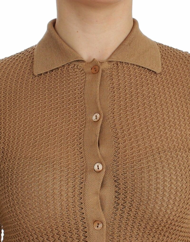 Dolce & Gabbana Beige Knitted Cotton Polo Cardigan Sweater - Image 5