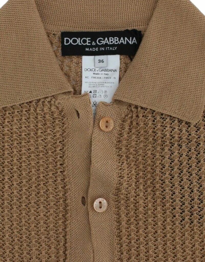 Dolce & Gabbana Beige Knitted Cotton Polo Cardigan Sweater - Image 6