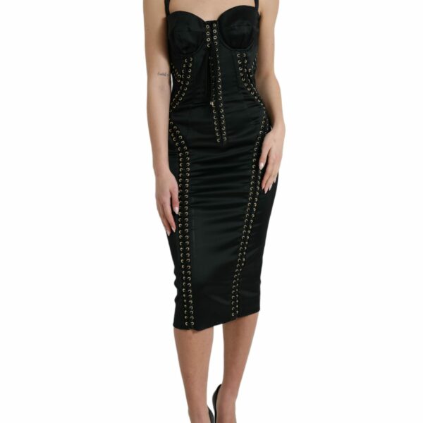 Dolce & Gabbana Elegant Black Lace-Up Midi Bodycon Dress