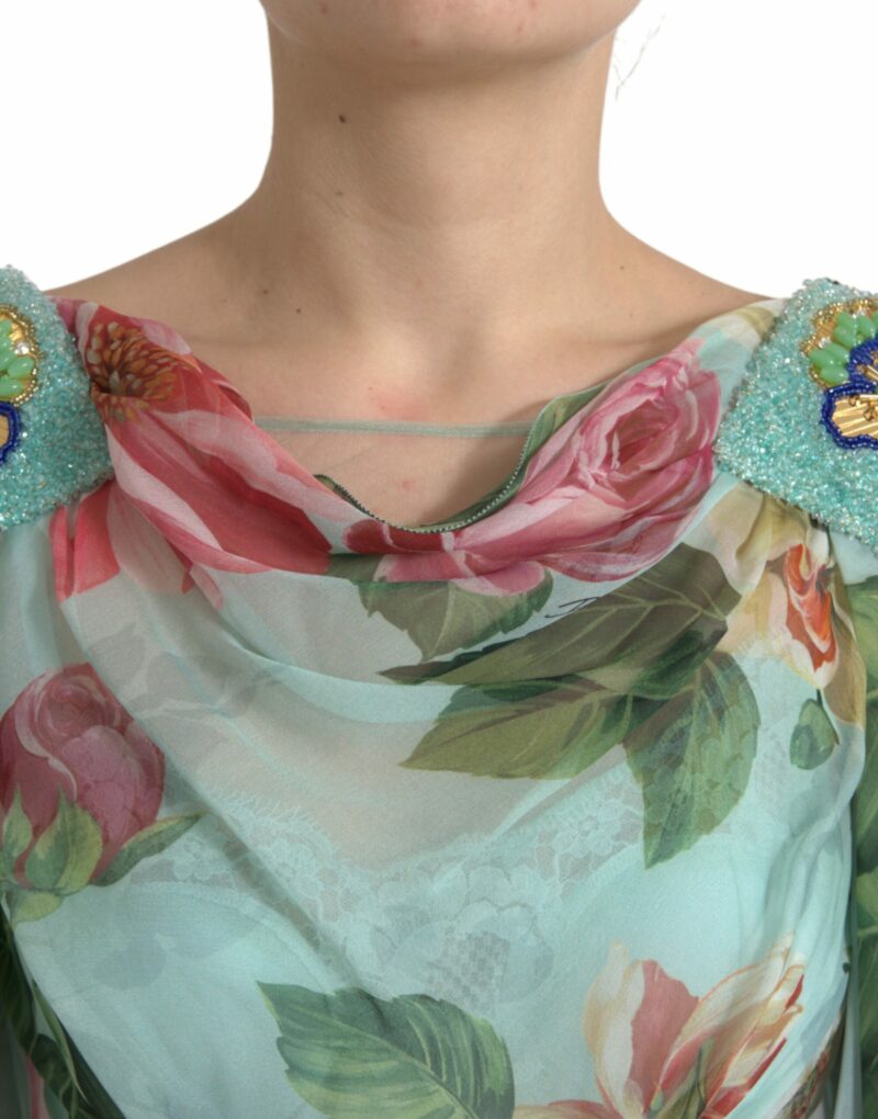Dolce & Gabbana Elegant Floral Silk Long Dress - Image 4