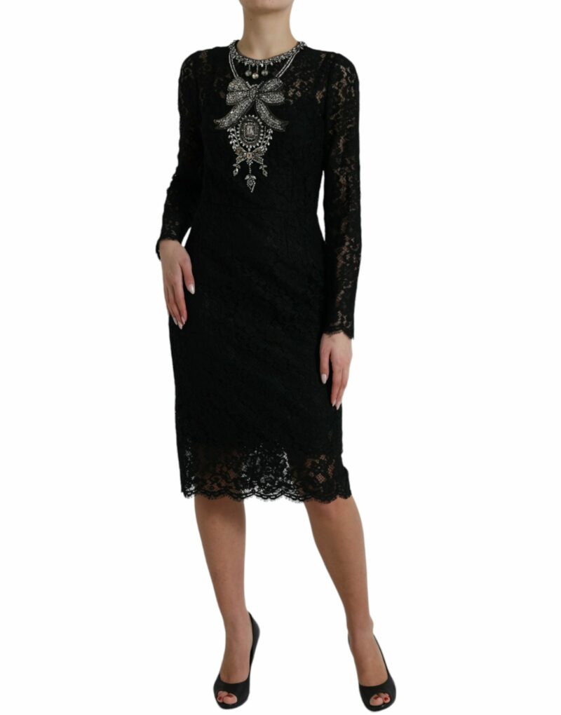 Dolce & Gabbana Elegant Crystal-Embellished Sheath Dress - Image 2