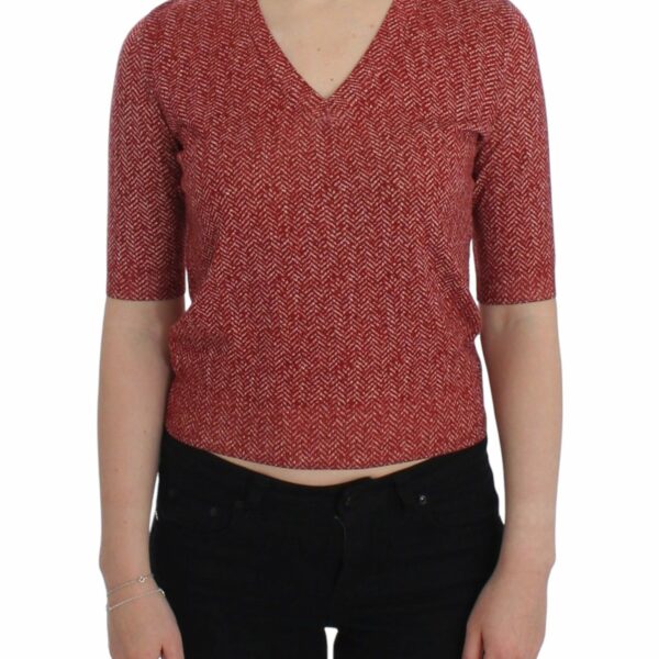 Dolce & Gabbana Enchanting Red Tweed V-Neck Sweater