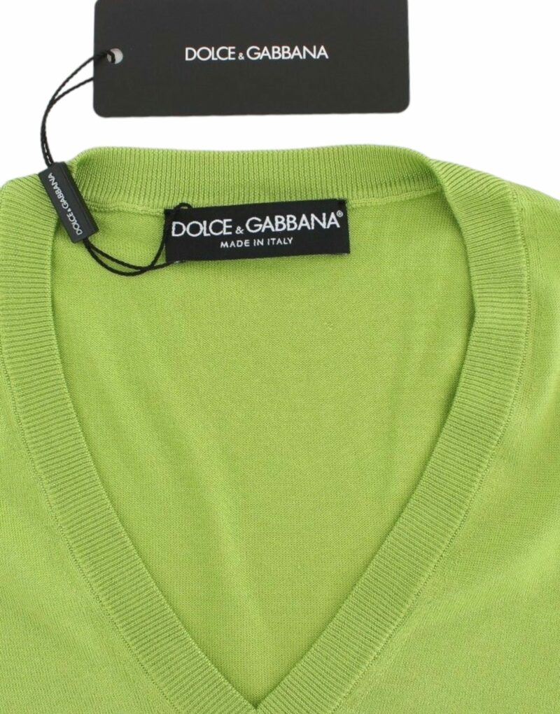 Dolce & Gabbana Emerald Green Wool V-Neck Pullover - Image 6