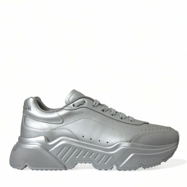 Dolce & Gabbana Elegant Silver Calfskin Leather Sneakers