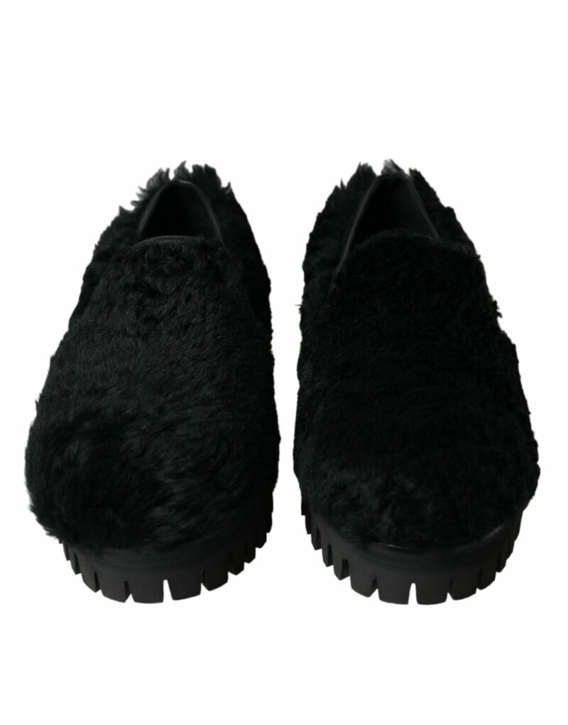 Dolce & Gabbana Elegant Black Fur Slip On Loafers for Men - Image 2