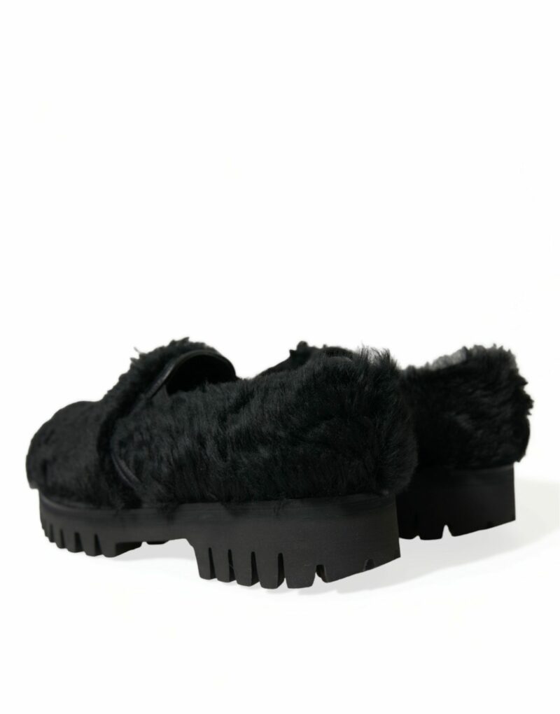 Dolce & Gabbana Elegant Black Fur Slip On Loafers for Men - Image 4