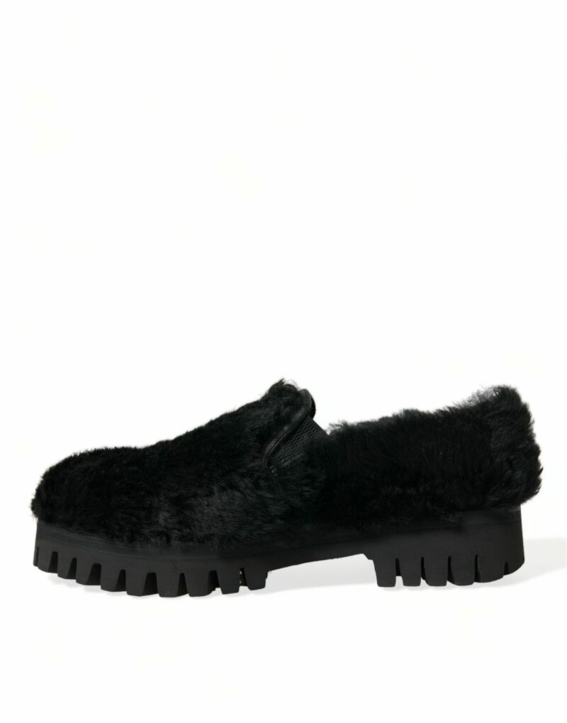 Dolce & Gabbana Elegant Black Fur Slip On Loafers for Men - Image 5