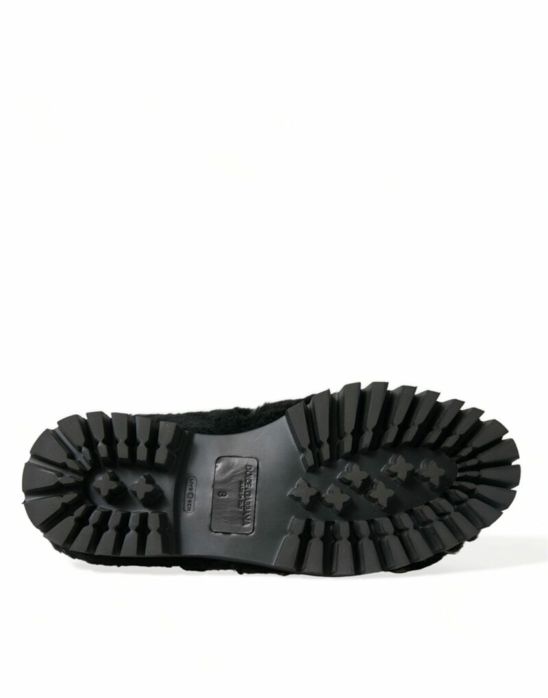 Dolce & Gabbana Elegant Black Fur Slip On Loafers for Men - Image 6