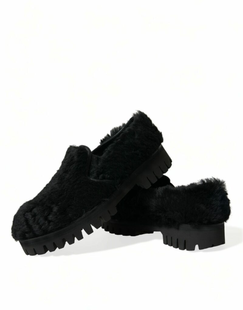 Dolce & Gabbana Elegant Black Fur Slip On Loafers for Men - Image 7