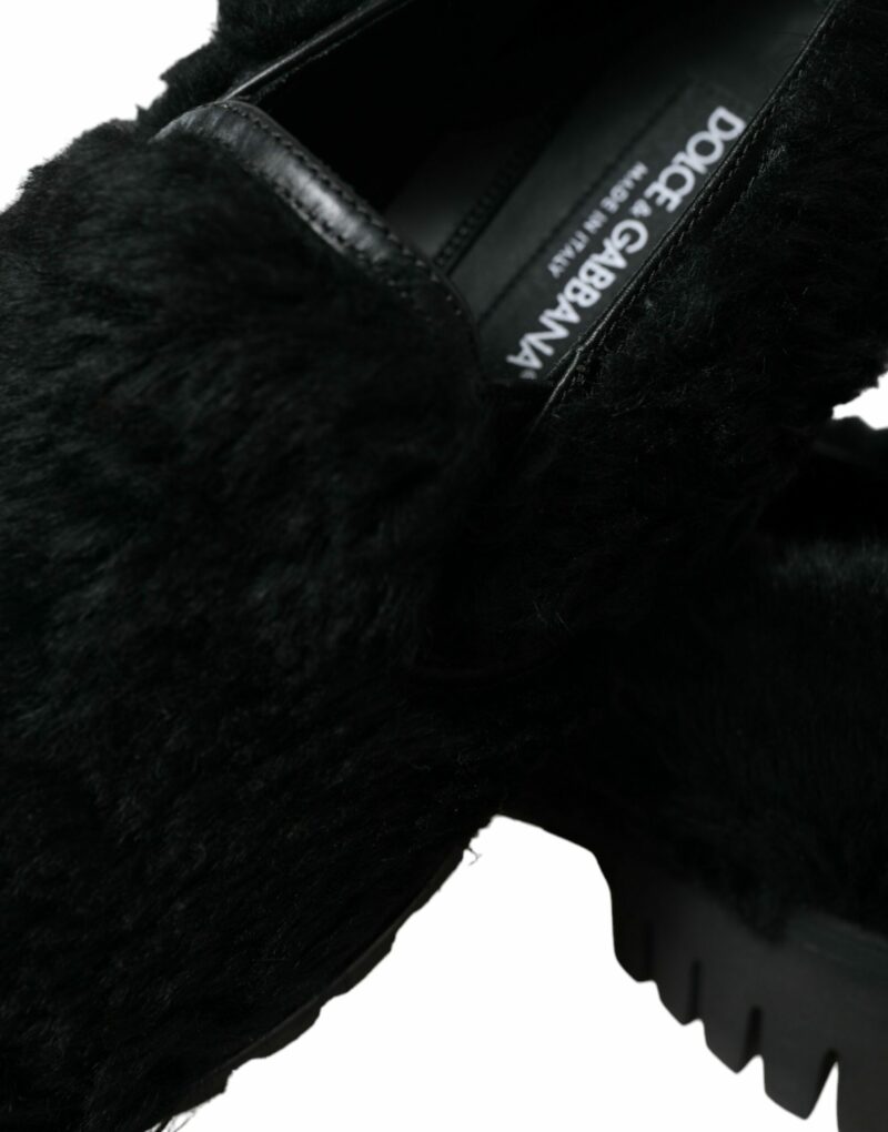 Dolce & Gabbana Elegant Black Fur Slip On Loafers for Men - Image 8