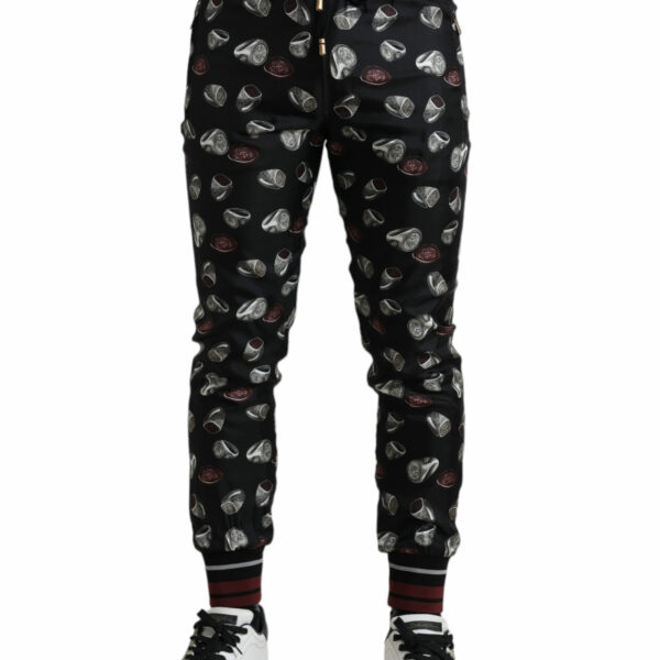 Dolce & Gabbana Elegant Silk Jogging Trousers with Ring Print