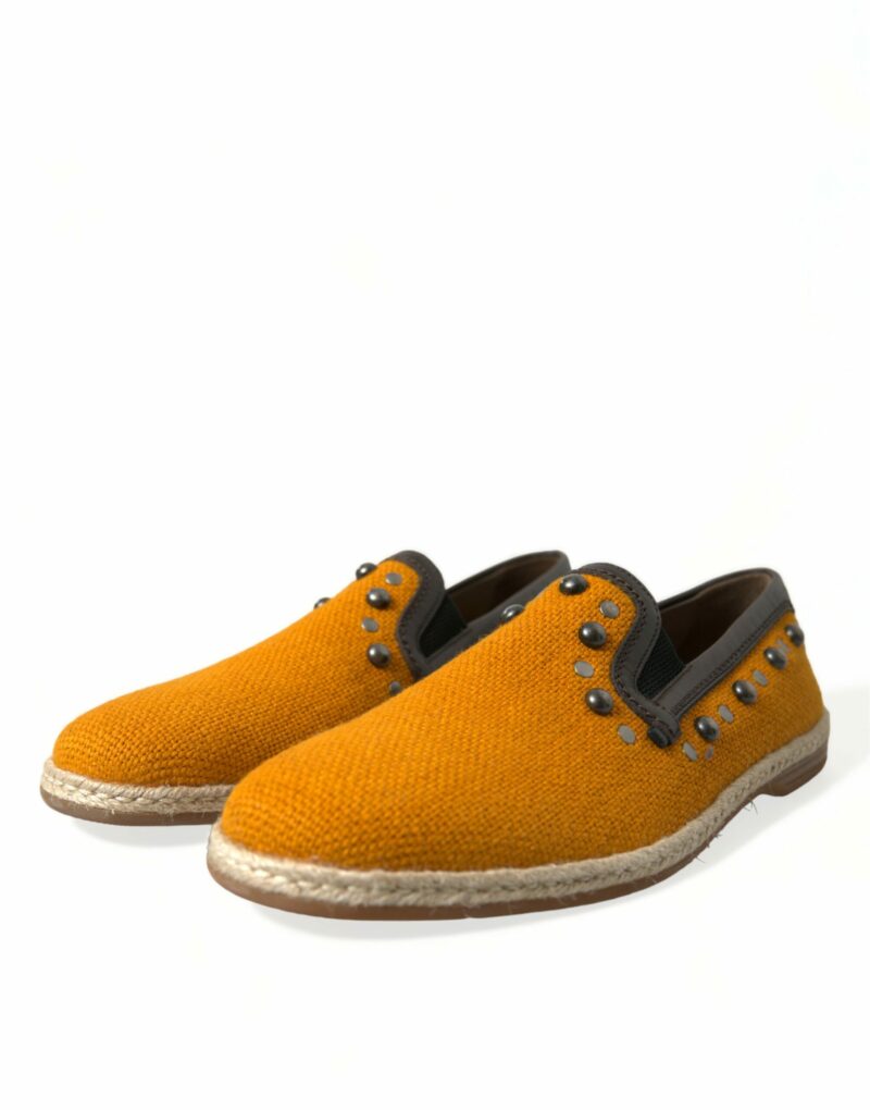 Dolce & Gabbana Exclusive Orange Canvas Loafers with Studs - Image 3
