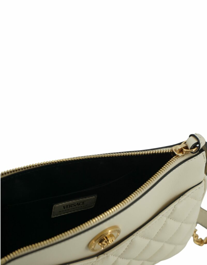 Versace Elegant White Lamb Leather Crossbody Pouch - Image 4