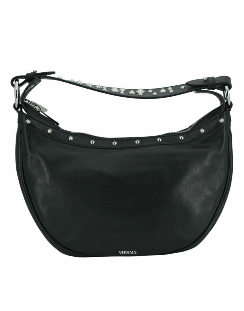 Versace Elegant Black Leather Hobo Shoulder Bag - Image 2